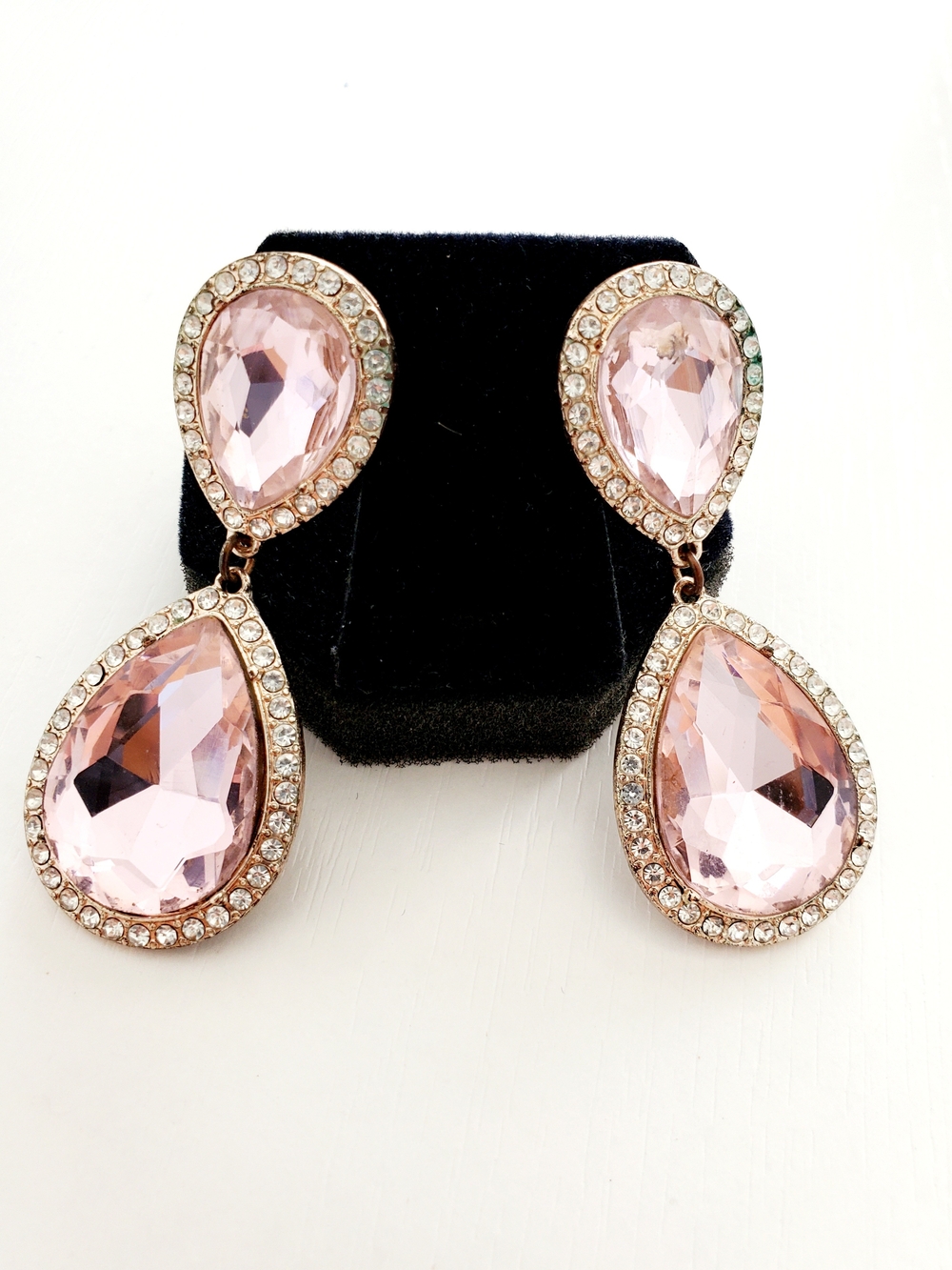 Elegant Pink Teardrop Crystal Drop Earrings